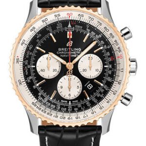 Breitling Navitimer B01 Chronograph 46 Watch - Steel & Red Gold - Black Dial - Black Croco Strap - Folding Buckle - UB0127211B1P2