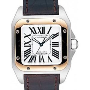 Cartier Santos 100 Watch - Medium Steel and Gold Case - Alligator Strap - W20107X7