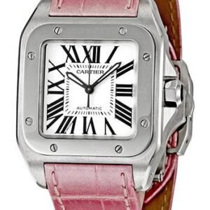 Cartier Santos 100 Watch - Medium Steel Case - Pink Alligator Strap - W20126X8
