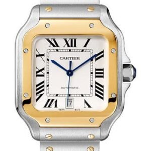 Cartier Santos de Cartier Watch - 39.8 mm Gold And Steel Case - Yellow Gold Bezel - Silvered Dial - Steel Bracelet - W2SA0009