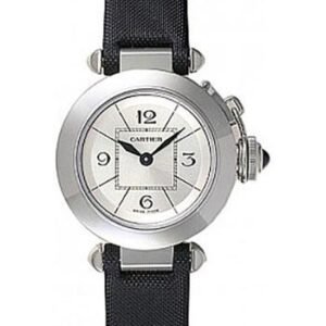 Cartier Miss Pasha Watch - 27 mm Steel Case - Silvered Dial - Toile De Moire Strap - W3140025