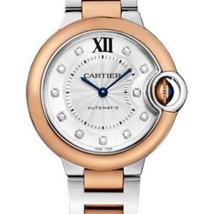 Cartier Ballon Bleu de Cartier Watch - 33 mm Steel Case - Pink Gold Bezel - Diamond Dial - W3BB0006