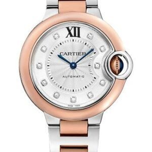 Cartier Ballon Bleu de Cartier Watch - 33 mm Steel and Rose Gold Case - Silvered Diamond Dial - Interchangeable Two-Tone Bracelet - W3BB0021