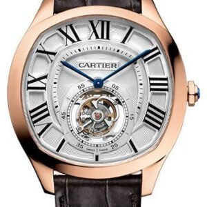 Cartier Drive de Cartier Flying Tourbillon Watch - 40 mm Pink Gold Case - White Galvanized Dial - Brown Alligator Strap - W4100013