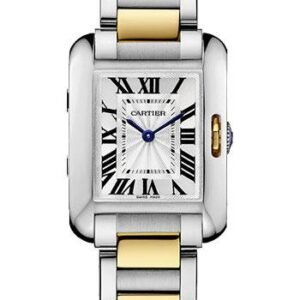 Cartier Tank Anglaise Watch - 30.2 x 22.7 mm Steel Case - Silver Dial - Yellow Gold And Steel Bracelet - W5310046