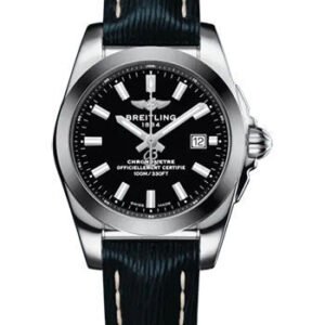Breitling Galactic 29 Sleek Watch - Steel and Tungsten - Black Dial - Blue Calfskin Leather Strap - Tang Buckle - W72348121B2X1