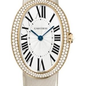 Cartier Baignoire Watch - Large Pink Gold Diamond Case - Fabric Strap - WB520005