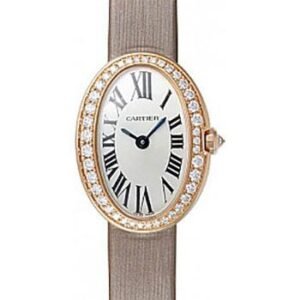 Cartier Baignoire Watch - Mini Pink Gold Diamond Case - Fabric Strap - WB520028