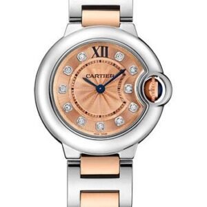 Cartier Ballon Bleu de Cartier Watch - 28 mm Steel Case - Pink Gold Bezel - Pink Dial - Pink Gold And Steel Bracelet - WE902052