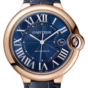 Cartier Ballon Bleu de Cartier Watch - 42 mm Pink Gold Case - Blue Dial - Navy Blue Leather Strap - WGBB0036