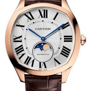 Cartier Drive de Cartier Moon Phases Watch - 40 mm x 41 mm Rose Gold Case - Silvered Dial - Brown Alligator Strap - WGNM0018