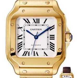 Cartier Santos de Cartier Watch - 35.1 mm Yellow Gold Case - Silvered Dial - Allilgator Strap - WGSA0010