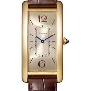 Cartier Tank Cintree Watch - 46.3 mm Yellow Gold Case - Golden Dial - Brown Alligator Strap - WGTA0026