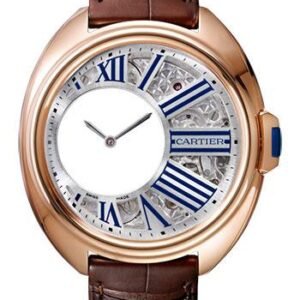 Cartier Cle de Cartier Mysterious Hours Watch - 41 mm Pink Gold Case - Silver Dial - Brown Alligator Strap - WHCL0002