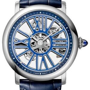 Cartier Rotonde de Cartier Skeleton Watch - 42 mm Platinum Case - Skeleton Dial - Blue Alligator Strap - WHRO0051