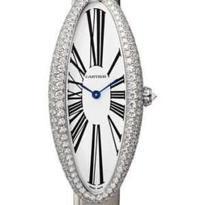 Cartier Baignoire Allongee Watch - 47 mm White Gold Diamond Case - Light Gray Strap - WJBA0007