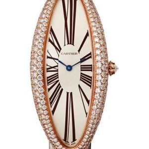 Cartier Baignoire Allongee Watch - 52 mm Pink Gold Diamond Case - Taupe Strap - WJBA0008