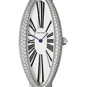 Cartier Baignoire Allongee Watch - 52 mm White Gold Diamond Case - Light Gray Strap - WJBA0009
