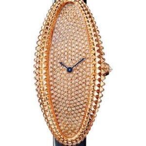 Cartier Baignoire Allongee Watch - 47 mm Pink Gold Case - Diamond Dial - Midnight Blue Strap - WJBA0016