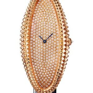 Cartier Baignoire Allongee Watch - 52 mm Pink Gold Case - Diamond Dial - Midnight Blue Strap - WJBA0017