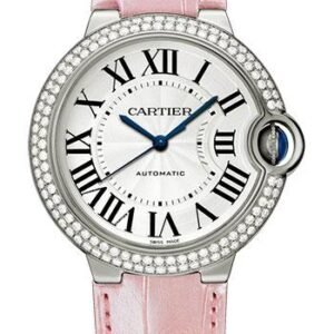 Cartier Ballon Bleu de Cartier Watch - 36 mm White Gold Diamond Case - Pearly Pink Alligator Strap - WJBB0011
