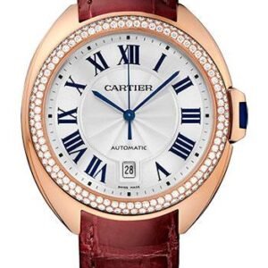 Cartier Cle De Cartier Watch - 40 mm Pink Gold Diamond Case - Diamond Bezel - Silver Dial - Bordeaux Alligator Strap - WJCL0012
