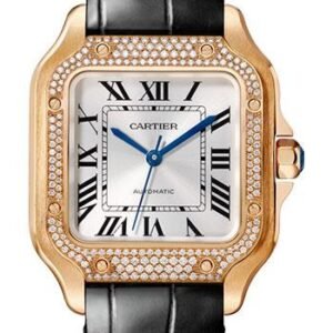 Cartier Santos de Cartier Watch - 35.1 mm Pink Gold Case - Diamond Bezel - Black Alligator Strap - WJSA0007