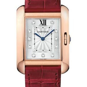 Cartier Tank Anglaise Watch - 34.7 mm Pink Gold Case - Diamond Dial - Bordeaux Alligator Strap - WJTA0009