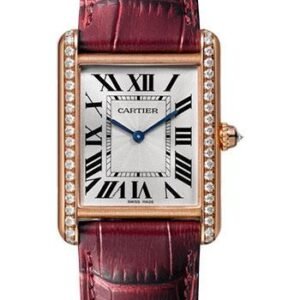 Cartier Tank Louis Cartier Watch - 33.7 mm Pink Gold Diamond Case - Burgundy Alligator Strap - WJTA0014
