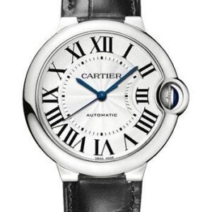 Cartier Ballon Bleu de Cartier Watch - 36 mm Steel Case - Silver Opaline Dial - Black Leather Strap - WSBB0028