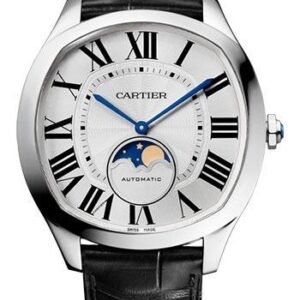 Cartier Drive de Cartier Moon Phases Watch - 40 mm Steel Case - Silvered Dial - Black Alligator Strap - WSNM0008