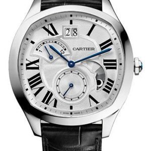 Cartier Drive de Cartier Large Date Retrograde Second Time Zone And Day Night Indicator Watch - 40 mm x 41 mm Steel Case - Silvered Dial - Black Alligator Strap - WSNM0016