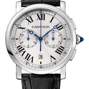 Cartier Rotonde de Cartier Chronograph Watch - 40 mm Steel Case - Silvered Effect Dial - Black Alligator Strap - WSRO0002