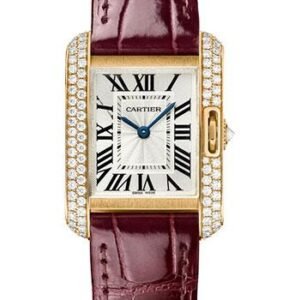 Cartier Tank Anglaise Watch - 30.2 mm Pink Gold Case - Diamond Bezel - Claret Red Alligator Strap - WT100013