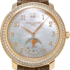 Patek Philippe Complications Diamond Ribbon Joaillerie Moon Phase Manual Winding Rose Gold Diamond Bezel 33.3mm White Mother of Pearl Dial Alligator Leather Strap | 4968R-001