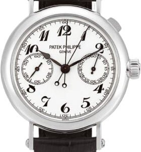 Patek Philippe Grand Complications Chronograph 33mm White Arabic Platinum Leather Manual | 5959P-001