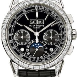 Patek Philippe Grand Complications Perpetual Calendar Moon Phases Chronograph Platinum Diamond Baguette Black | 5271P-001
