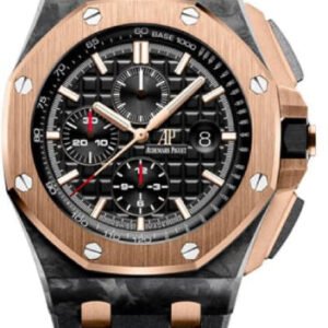 Audemars Piguet Royal Oak Offshore Chronograph "Qe Ii Cup 2016" 44mm Black Tapisserie Index Forged Carbon Rose Gold Rubber | 26406FR.OO.A002CA.01