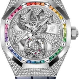 Audemars Piguet Royal Oak Concept Flying Tourbillon White Gold/ Diamonds Dial 38.5mm Gemstones Bezel Alligator Leather Strap | 26229BC.ZY.D326CR.01