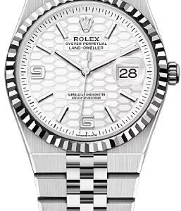 Rolex Land-Dweller 36 White Gold Oystersteel Intense White Honeycomb Motif Dial Fluted Bezel Flat Jubilee Bracelet 127234 - 2025