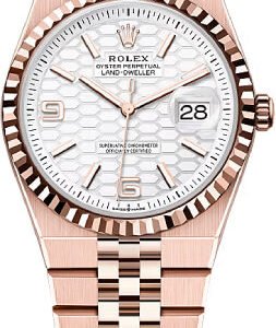 Rolex Land-Dweller 36 Everose Gold Intense White Honeycomb Motif Dial Fluted Bezel Flat Jubilee Bracelet 127235 - 2025