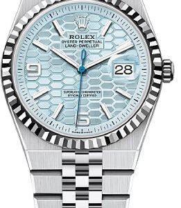 Rolex Land-Dweller 36 Platinum Ice Blue Honeycomb Motif Dial Fluted Bezel Jubilee Bracelet 127236 - 2025