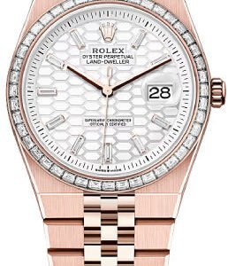 Rolex Land-Dweller 36 Everose Gold Intense White Honeycomb Motif Baguette Diamonds Set Dial Diamond Set Bezel Flat Jubilee Bracelet 127285TBR - 2025