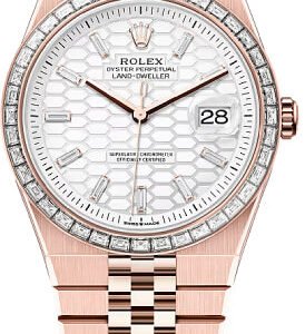 Rolex Land-Dweller 40 Everose Gold Intense White Honeycomb Motif Baguette Diamonds Set Dial Diamond Set Bezel Flat Jubilee Bracelet 127385TBR - 2025