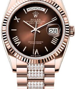 Rolex Day-Date 36 36mm Brown Ombré Dial Fluted Bezel President Bracelet - 128235 | 2024 Model