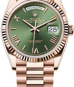 Rolex Day-Date 36mm Olive Green Dial Fluted Bezel President Bracelet - 128235 - 2025