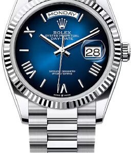 Rolex Day-Date 36 36mm Blue Ombré Dial Fluted Bezel President Bracelet - 128236 | 2024 Model