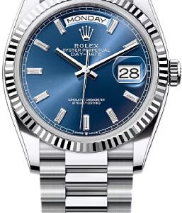 Rolex Day-Date 36 36mm Bright Blue Diamond-Set Dial Fluted Bezel President Bracelet - 128236 | 2024 Model