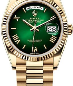 Rolex Day-Date 36 36mm Green Ombré Dial Fluted Bezel President Bracelet - 128238 | 2024 Model