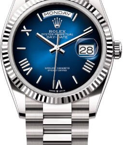 Rolex Day-Date 36 36mm Blue Ombré Roman Dial Fluted Bezel President Bracelet - 128239 | 2024 Model